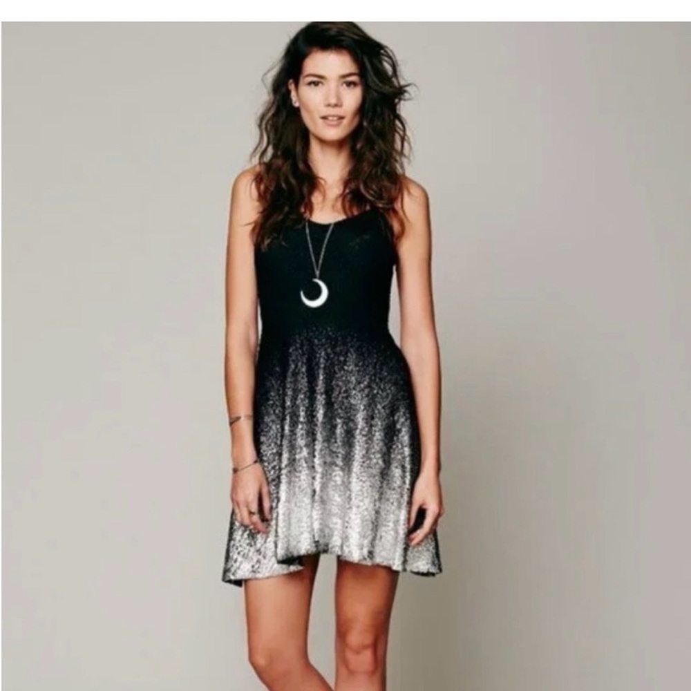 Free People Black and Silver Gradient Mini Dress